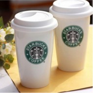Чашка керамическая с силиконовой крышкой с поилкой Starbucks