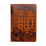 Кожаная обложка для паспорта Turtle, Старинный город, винтажный рыжий