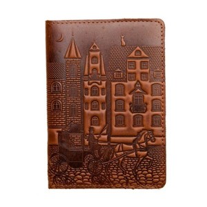 Кожаная обложка для паспорта Turtle, Старинный город, коричневый