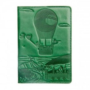 Кожаная обложка для паспорта Turtle, Воздушный шар (Приключения), зеленый