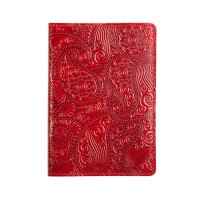 Кожаная обложка для паспорта Turtle, Восточный узор, красный