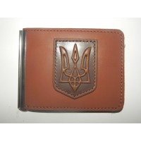 Коричневый кожаный зажим для денег "Тризуб", 968-07-03, Handmade - Купить в интернет-магазине Darilka.com.ua